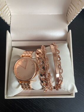 Women's Rose Gold Watch and Bracelet Set